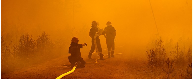 Räddningspersonal släcker skogsbrand